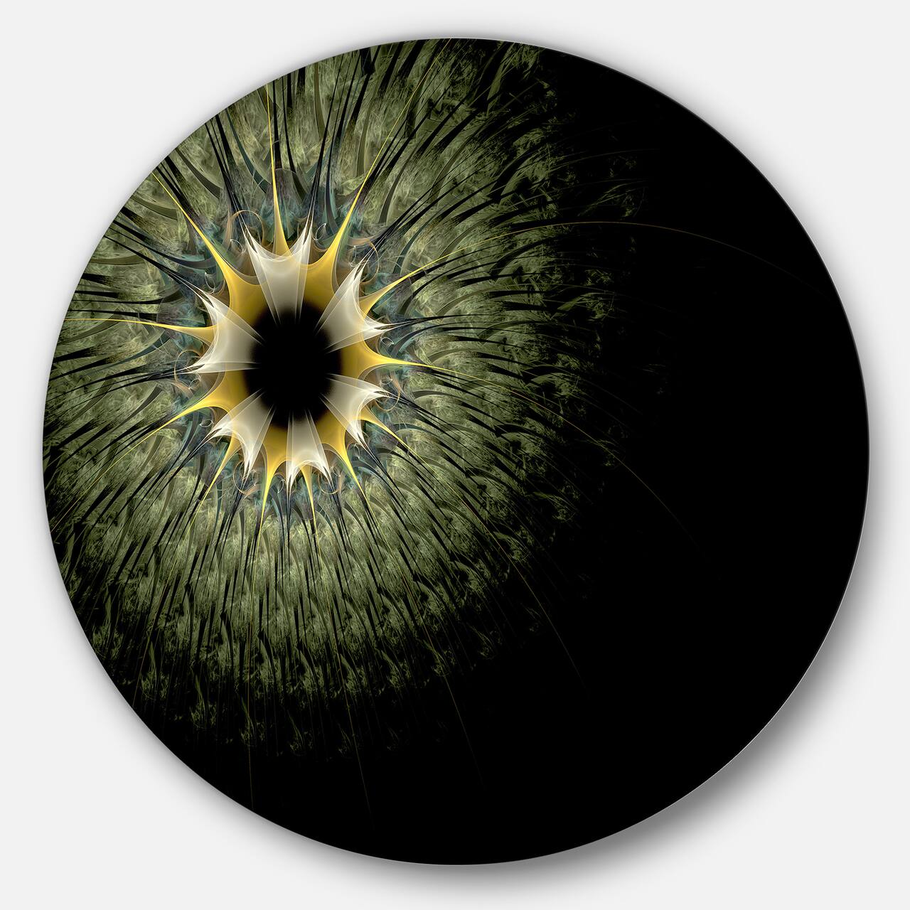 Designart - Symmetrical Fractal Flower in Light Green&#x27; Floral Metal Circle Wall Art